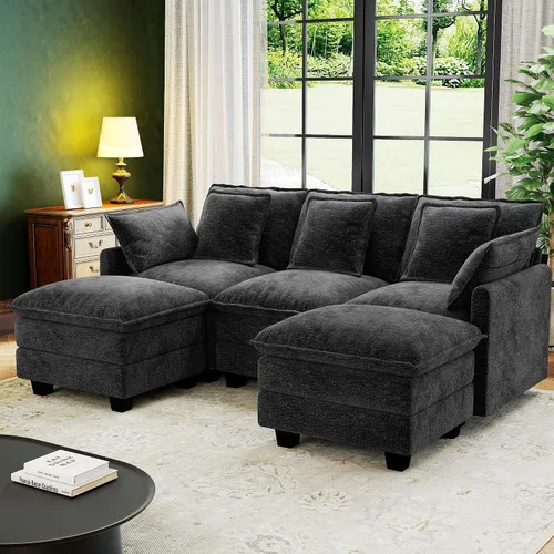 Vista 20 de Seccional Cloud Couch de 107", Sofá Seccional Modular en Forma de U, Sofá de Asiento Profundo de 4 Asientos con 6 Almohadas Extraíbles Lavables y 2