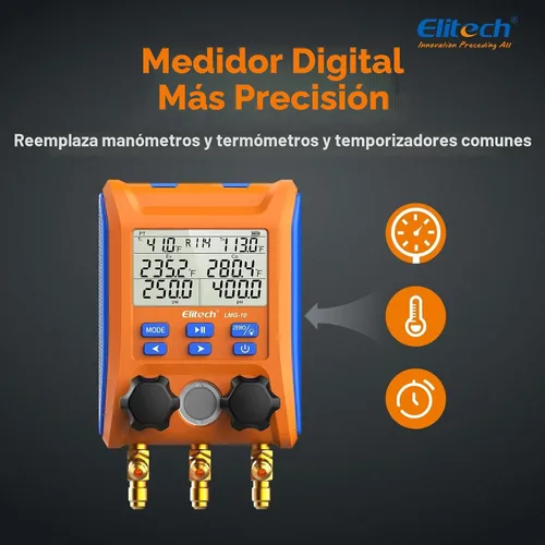 Vista 3 de Elitech Válvula de 2 vías de manómetro digital con abrazaderas de termómetro para sistemas HVAC, LMG-10