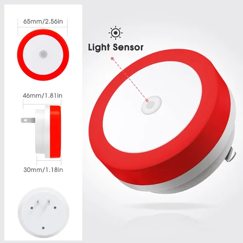 Vista 6 de Briignite Paquete de 4 luces nocturnas LED rojas, sensor de atardecer a amanecer, enchufable, 60 lúmenes, 0.6 W, plástico ABS, perfecto