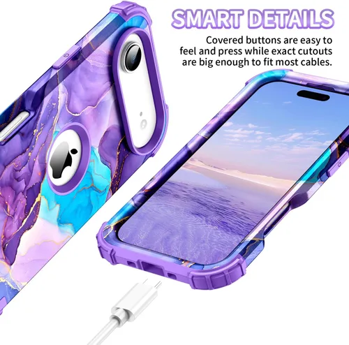 Vista 5 de Funda para iPhone Air, tres capas de alta resistencia a prueba de golpes, híbrida de plástico duro, funda protectora de goma de silicona suave