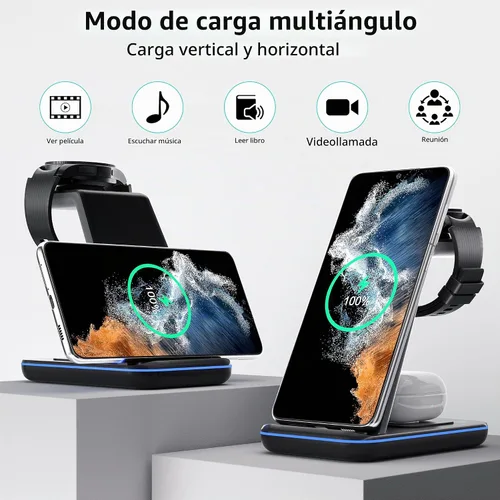 Vista 6 de Cargador inalámbrico para Samsung, estación de carga rápida 3 en 1 para Samsung Galaxy S23/S22/S21/S20/S10/Note 20/10, soporte de carga inalámbrico