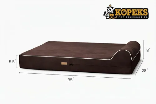 Vista 5 de Kopeks – Cama ortopédica de perro con espuma de memoria, con almohada y forro impermeable , L, Marrón Chocolate