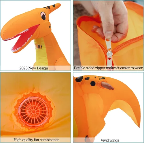 Vista 3 de Disfraz inflable de dinosaurio para adultos, traje realista de T-Rex, disfraz de dinosaurio para fiestas de niños y Halloween (dinosaurio-Y)