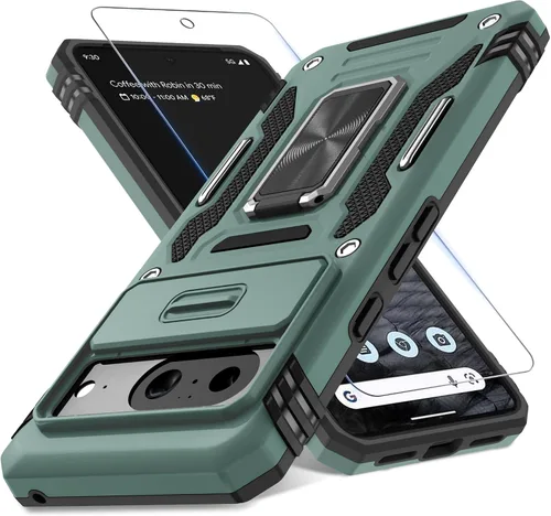 Vista 35 de DEERLAMN Funda para Google Pixel 8 con cubierta deslizante para cámara + protector de pantalla (1 paquete), soporte de anillo giratorio grado