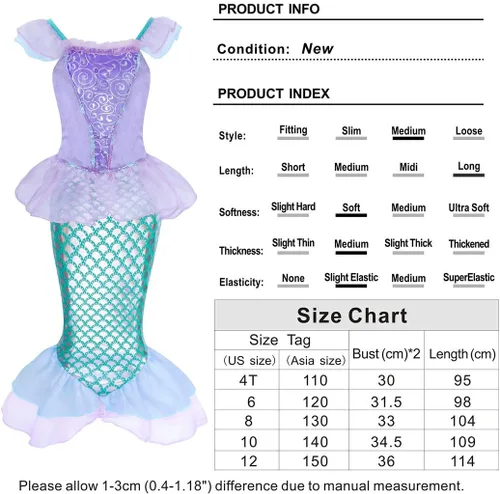 Vista 5 de Eledobby Mermaid Costume for Little Grils Princess Ariel Costumes Halloween Mermaids Dress Up Cosplay Brithday Party Outfits