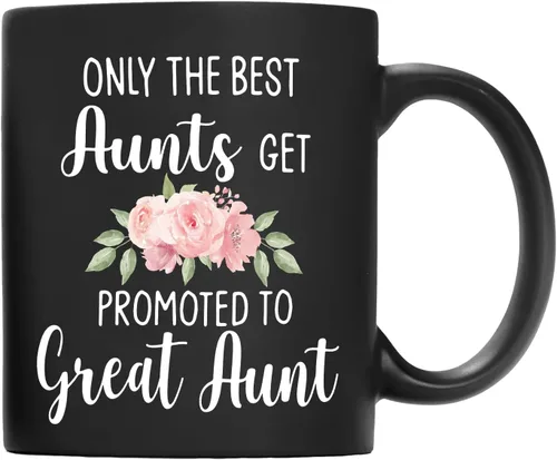 Vista 6 de QASHWEY Taza de café con texto en inglés «Only The Best Aunts Get Promoted to Great Aunt», divertidos regalos de anuncio de embarazo para tía, tías