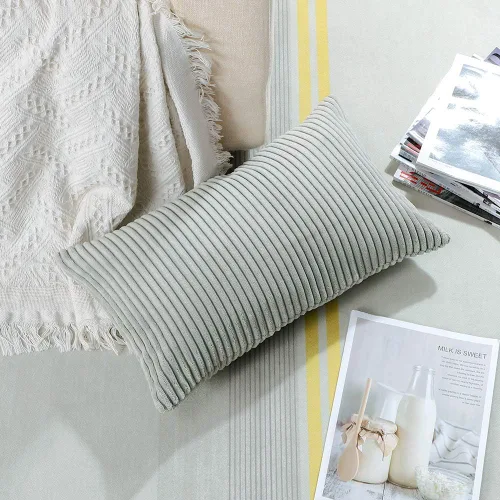 Vista 6 de Artscope Fundas de almohada de pana a rayas acogedoras súper suaves decorativas oblongas, fundas de cojín para sofá, dormitorio, decoración de Gris