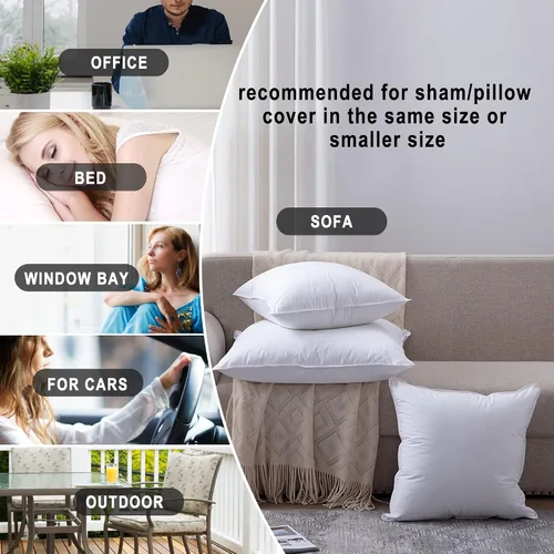 Vista 6 de HITO 12x20 Insertos de almohada (Juego de 2) - Fundas de almohada decorativas 100% algodón con relleno de alternativa al plumón, color blanco
