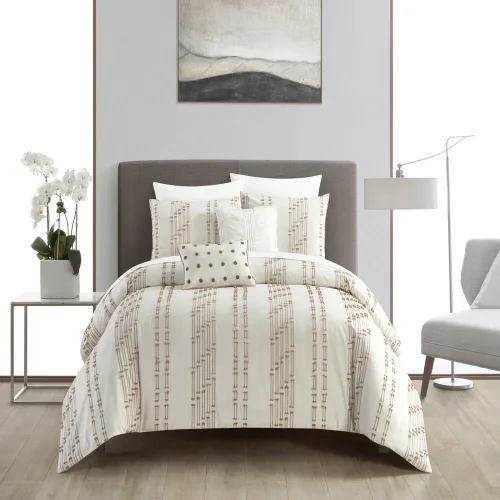 Vista 9 de Chic Home Desiree - Juego de edredón Blush Bed in a Bag, tamaño Queen (5 piezas), ropa de cama de microfibra con diseño jacquard a rayas, edredón