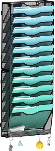Vista 23 de Gawerk Organizador de archivos de pared colgante de 3 niveles, organizador de papel de correo de malla para colgar carpetas de archivos para oficina