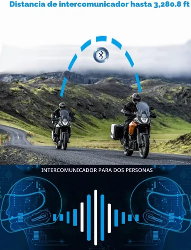 Vista 3 de MAXTO Auriculares Bluetooth X2 para motocicleta, intercomunicador de 2