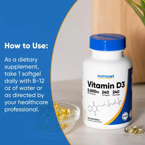 Vista 10 de Nutricost Vitamina D3 5,000 UI, 240 cápsulas blandas - Vitamina D sin OMG y sin gluten