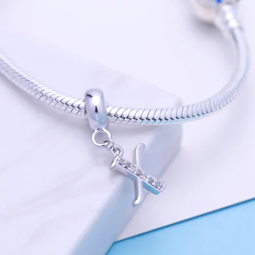 Vista 100 de ABUN Abalorio de plata de ley 925 con letra A a la Z, espaciador de inicial, con circonita cúbica transparete colgante, auténtica, para pulseras