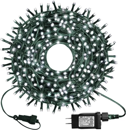 Vista 12 de kemooie 300 luces LED verdes de Navidad, 99 pies, 8 modos de parpadeo, enchufables, tira de luces de alambre verde, luces de Navidad impermeables