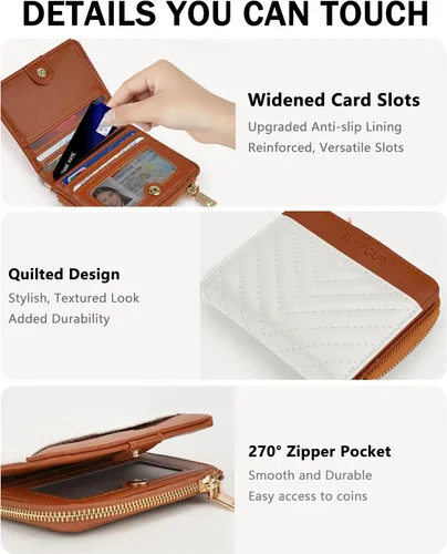 Vista 4 de Billeteras pequeñas y plegables para mujer, mini-cartera RFID para mujer, tarjetero delgado con bolsillo con cremallera para monedas y 2 ventanas