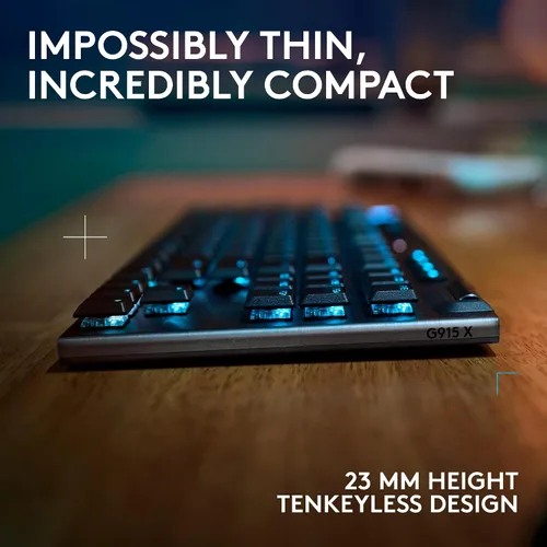 Vista 8 de Logitech G 915 X Lightspeed TKL Teclado mecánico inalámbrico para juegos, teclas PBT de doble disparo, teclas totalmente programables, teclados RGB