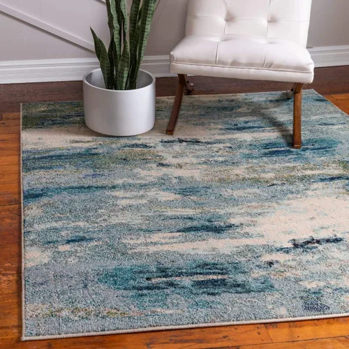 Vista 18 de Tapete abstracto Unique Loom, colección Estrella, moderno, multiárea, Polipropileno, Azul claro