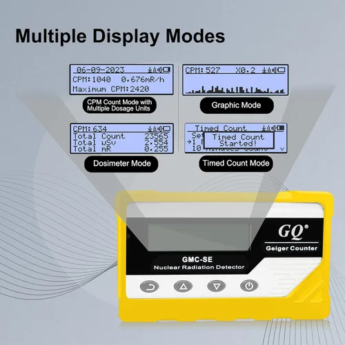 Vista 3 de GQ GMC-SE Geiger Detector de radiación de contador Beta Gamma de rayos X portátil Medidor de monitor de radiación nuclear digital Dosímetro