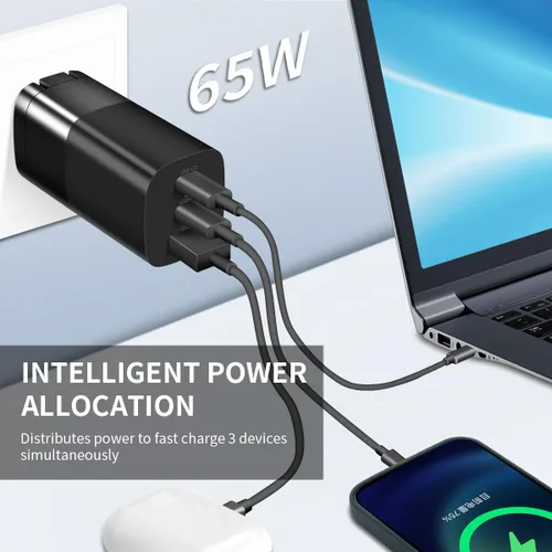 Vista 6 de Sisyphy GaN-001US - Cargador USB C GaNk para tablets Surface de 65 W, con superficie de nailon de 6 pies a cable USB C, compatible con Microsoft
