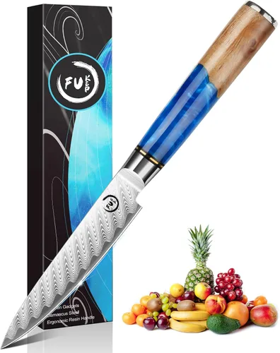 Vista 12 de Cuchillo de pelar de 3.5 pulgadas, cuchillo de pelar de damasco pequeño cuchillo de fruta ultra afilado Damasco VG10 Core acero con 66 capas