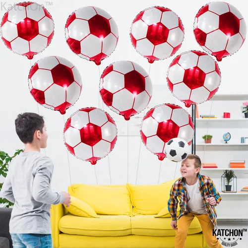 Vista 8 de Paquete de 20 globos metálicos de fútbol de 18 pulgadas, suministros de fiesta de cumpleaños de fútbol, globos redondos de papel de aluminio de bola