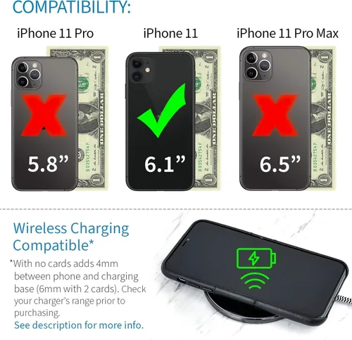 Vista 2 de Dockem Funda tipo cartera para iPhone 11 Placa de metal integrada para montaje magnético y 2 ranuras para tarjetas de crédito (padres)