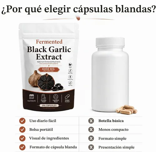 Vista 6 de Extracto de ajo negro fermentado, cápsulas blandas de ajo negro premium, 300 cápsulas