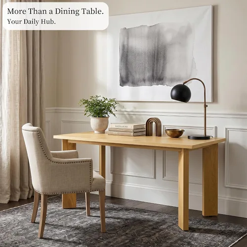 Vista 4 de HIPIHOM 63'' Dining Table for 4-6 People, Oak Table Spacious 63" Dining Table Seats 6 Comfortably, Made with Sturdy MDF in Warm Oak, Easy-Clean