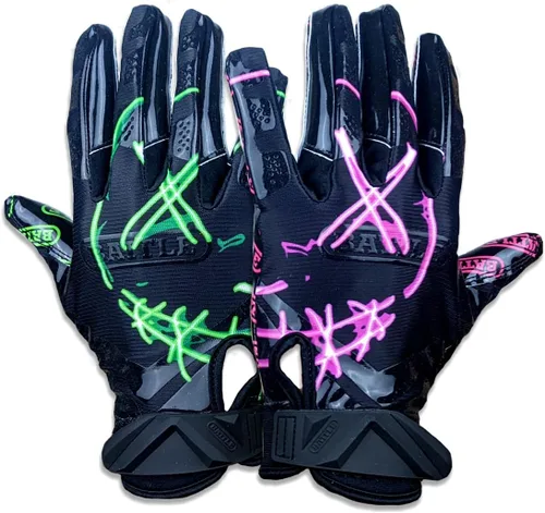 Vista 43 de Battle Sports - Guantes de fútbol americano para receptor abierto con dorso de mano, ultraadherentes y con agarre, antideslizantes, para adultos