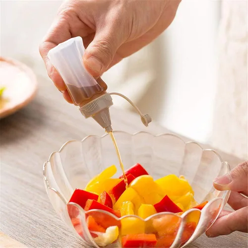 Vista 6 de Gbrand - 12 unidades de mini botellas de plástico para exprimir salsas, condimentos, recipientes para aderezos para ensaladas, accesorios de cocina