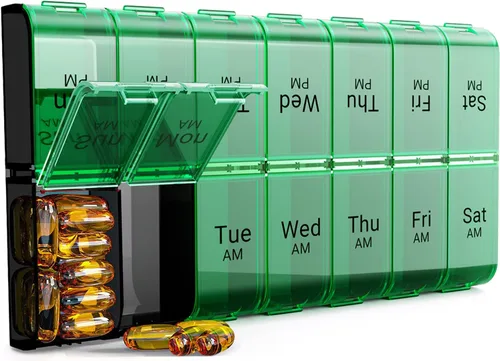 Vista 8 de Organizador de píldoras extra grande de 7 días, 2 veces al día, pastillero semanal dos veces al día, estuche de píldoras XL AM PM, organizador