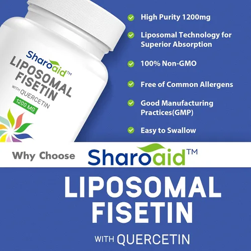 Vista 2 de Fisetina liposomal con quercetina suplementos de 1200 mg por porción, polifenoles de alta absorción antioxidantes para mujeres, hombres, sin OMG