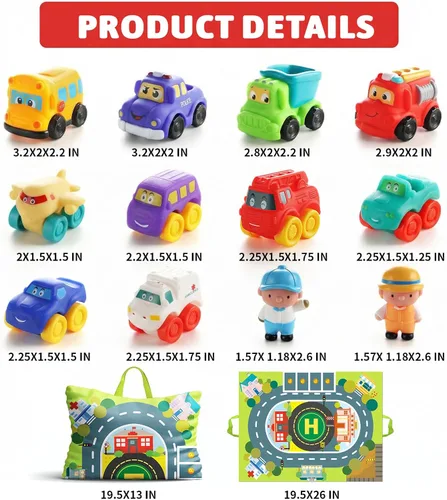 Vista 7 de ALASOU 12 juguetes de goma suave para niños de 1 año con tapete de juego/bolsa de almacenamiento, juguetes para bebés, regalos para niños de 1 año