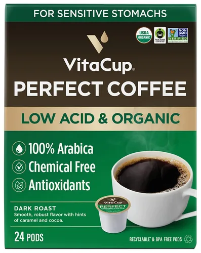Vista 4 de VitaCup Paquete de cápsulas de café orgánicas bajas en ácido y Keto + crema de café de vainilla y colágeno para dieta delgada y metabolismo, 24