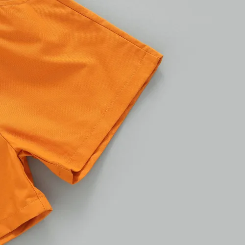 Vista 6 de Conjunto de ropa de 2 piezas con botones de calabaza y solapa para niños pequeños y niños pequeños