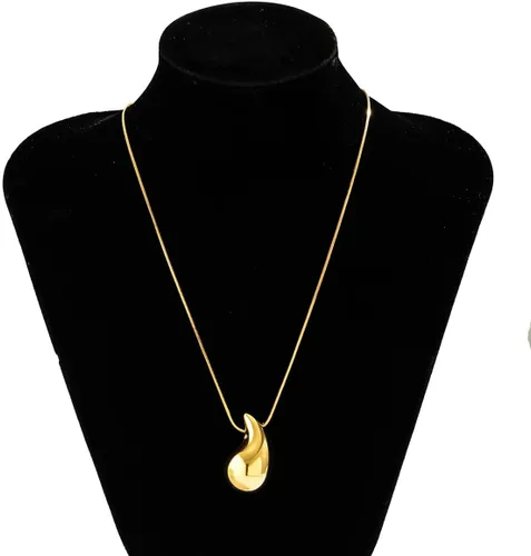 Vista 8 de Collar de lágrima, aretes gruesos de oro con forma de gota de agua para mujeres y niñas, collar con colgante de gota de agua, regalo de joyería