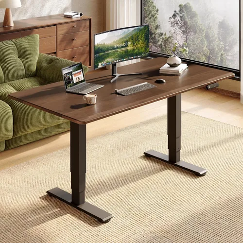 Vista 13 de SANODESK Escritorio de pie de madera maciza de caucho con motor dual 48"x24 Mesa natural + marco blanco