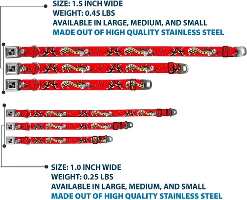 Vista 3 de Buckle-Down Collar de perro hebilla de cinturón de seguridad rojo de la suerte 9 a 15 pulgadas 1.0 pulgadas de ancho, multicolor (DC-W31229-S) 1.0