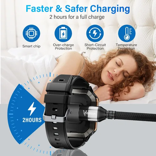 Vista 3 de Cable cargador de reloj Garmin en ángulo recto de 6 pies, paquete de 2 unidades, USB A de 90 grados a Garmin Cable adaptador de carga rápida