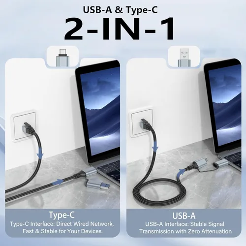 Vista 2 de Dacrown Cable USB C a Ethernet de 1.5 pies, cable LAN tipo C a RJ45, adaptador de Internet de red Gigabit, conectado directamente, Thunderbolt 4/3