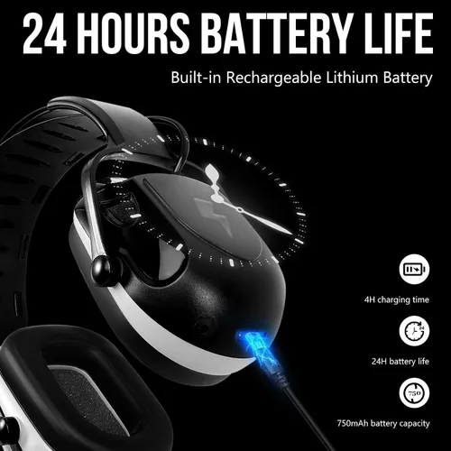 Vista 4 de Orejeras Bluetooth de protección auditiva, protección para los oídos + gafas de seguridad, NRR 25 dB, cancelación de ruido para cortar el césped