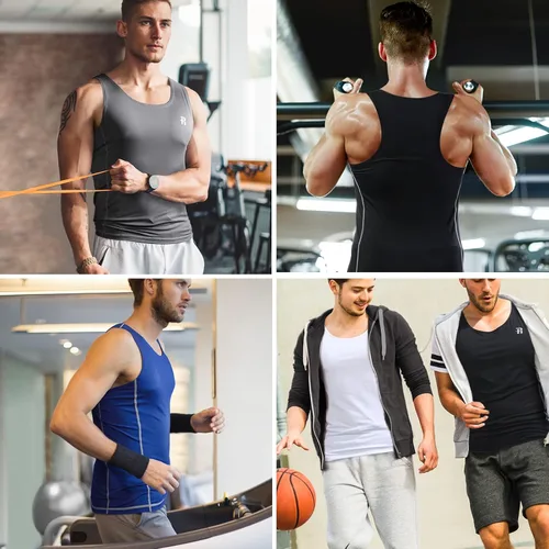 Vista 5 de Runhit 3 Pack Men's Compression Tank Tops Sleeveless Compression Shirts for Men