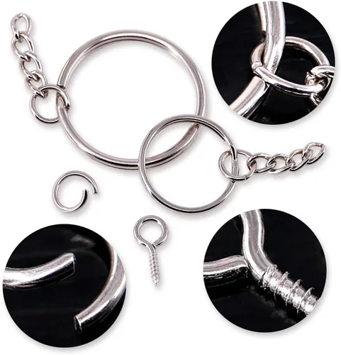 Vista 9 de Swpeet Kit de 750 anillos para llavero, incluye 250 llaveros con cadena y 250 anillos de salto con 250 pines de ojo de tornillo a granel para hacer
