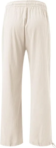 Vista 4 de Pantalones de trabajo para mujer, de lino, de cintura alta, color sólido, pierna ancha, acampanados, para verano, casual, pantalones de yoga