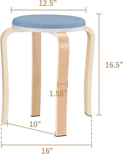 Vista 2 de Taburetes de madera, juego de 4 sillas redondas tapizadas sin espalda apilables para comedor, cocina, hogar, jardín, sala de estar y aula (D4002)
