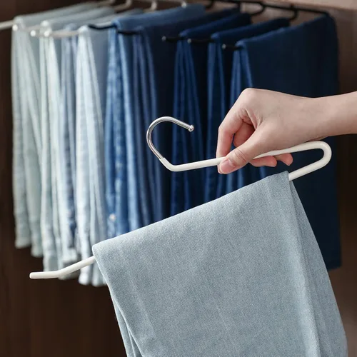 Vista 8 de SHIMOYAMA Perchas para pantalones de extremo abierto, paquete de 5, perchas para pantalones de una sola barra, colgador semiabierto para pantalones