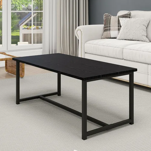 Vista 6 de Mesa auxiliar rectangular de 35.4 pulgadas para sala de estar, mesa de centro de estilo industrial moderna con marco de metal para espacios Negro