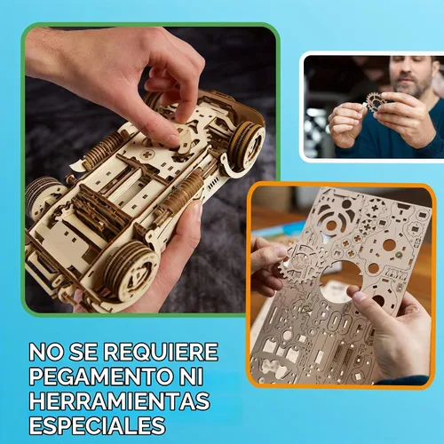 Vista 3 de UGEARS Drift Cobra Racing Car - Rompecabezas de madera 3D para adultos
