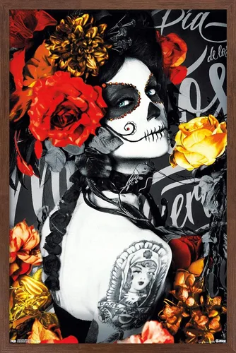 Vista 17 de Trends International Día De Los Muertos - Póster de pared de tatuaje, 22.375 x 34 pulgadas, versión enmarcada en negro Versión con marco negro