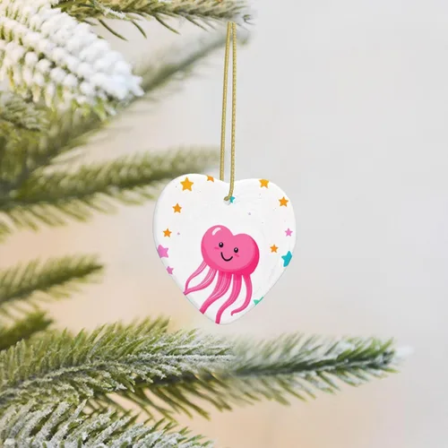 Vista 6 de Christmas Ceramic Love-Shaped Ornaments MSRHIUEF Heart-Shaped Jellyfish Pattern Christmas Tree Accessories for Shopping malls Windows